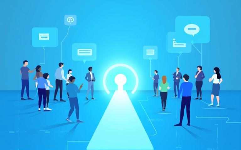 A visual metaphor for seamless digital access, showing interconnected user icons flowing into a single login portal, symbolizing Single Sign-On (SSO).